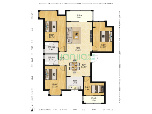 荣盛云溪府 4室2厅2卫 137平方