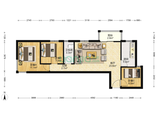 梵谷水郡 3室1厅1卫 92平方