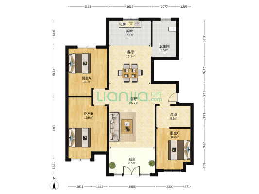 卡纳圣菲 3室2厅1卫 140平方