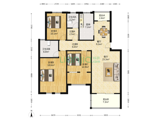 欧洲城(清江浦区) 3室2厅2卫 127平方