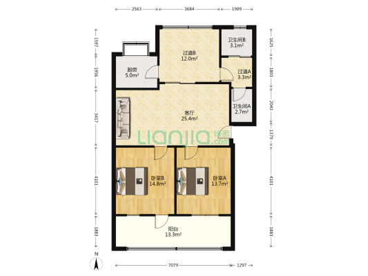 襄阳市规划局家属院 2室1厅2卫 105平方