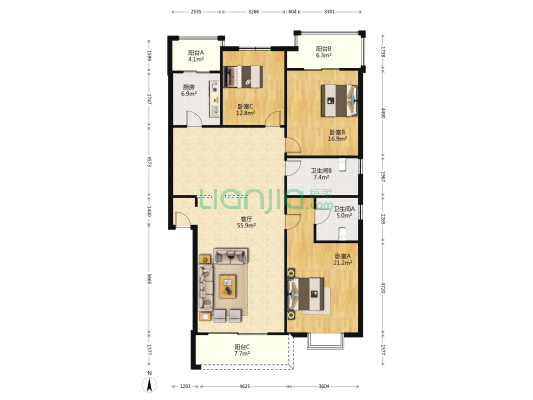 旌湖明珠花园 3室1厅2卫 158平方