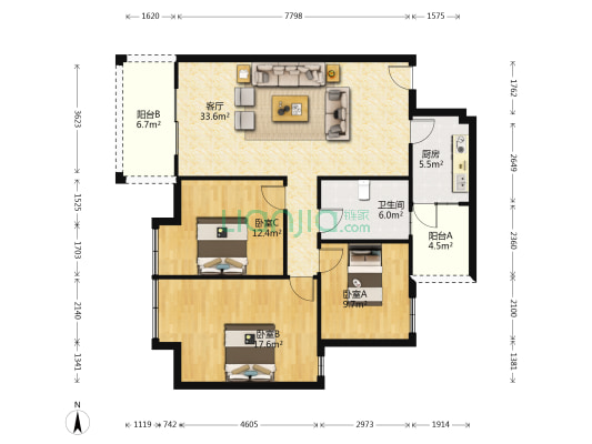 三江新区二期 3室1厅1卫 105平方