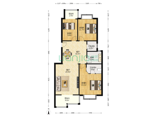 南苑中央广场 3室2厅2卫 120平方