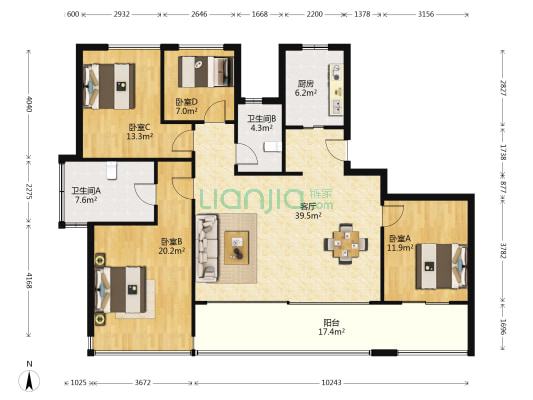 望澜府 4室1厅2卫 139平方