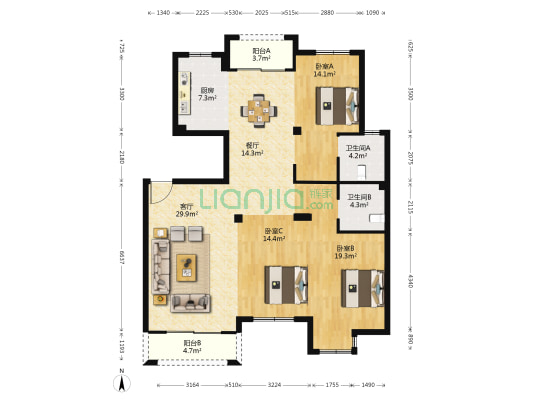 青林湾五期 3室2厅2卫 134平方