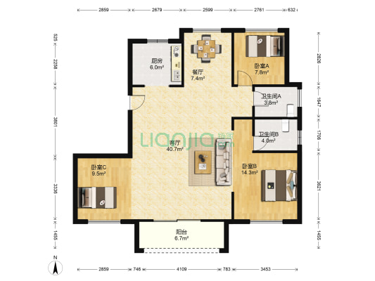 汇隽佳苑 3室2厅2卫 130平方