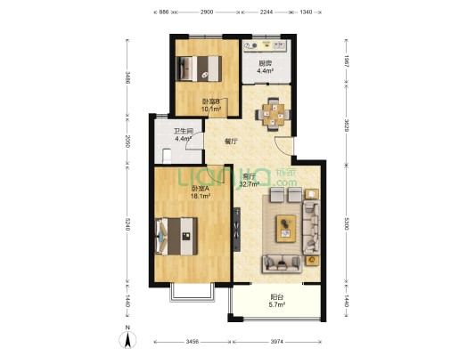 富源花园 2室1厅1卫 93平方