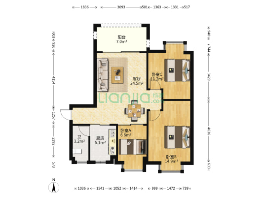 锦逸豪庭 3室1厅1卫 88平方
