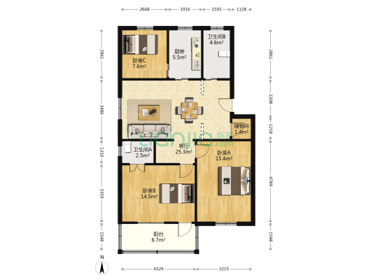 吴中西路 3室1厅2卫 89平方