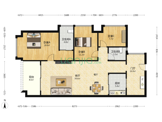 深航假日名居 3室1厅2卫 120平方