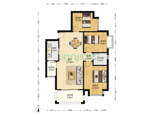 富基世纪公园二期 3室1厅1卫 88平方