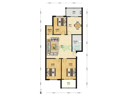 建元二期南院 3室2厅1卫 120平方