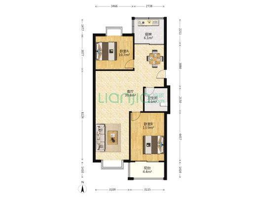 杭州花园(市北) 2室1厅1卫 95平方