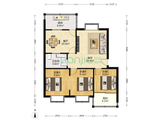 华瑞园南区 3室2厅1卫 86平方