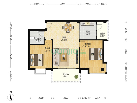 华杰春秋源二期 2室1厅1卫 91平方