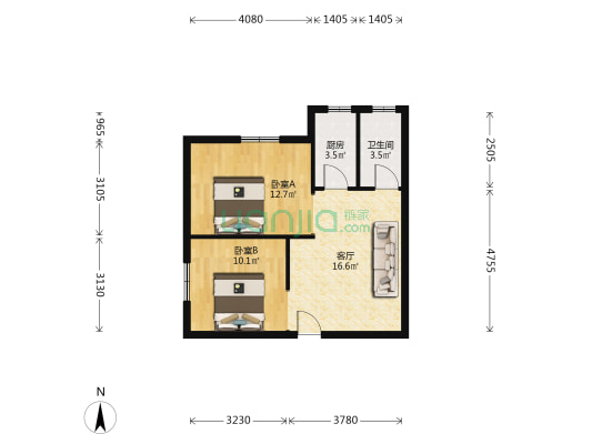 双莲寺 2室1厅1卫 55平方