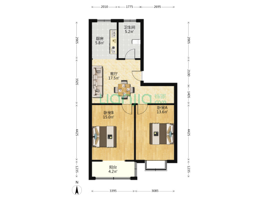 海洪新村 2室1厅1卫 77平方