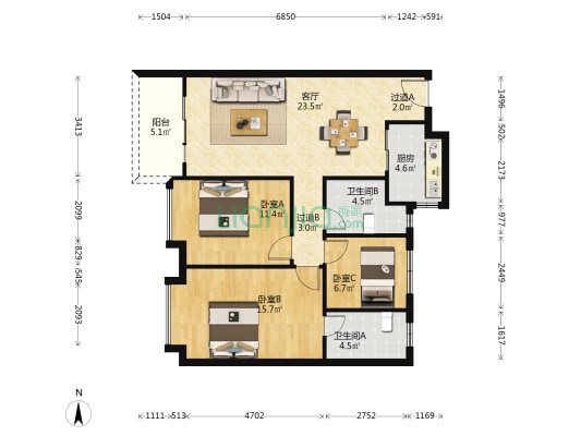 大兴正荣府 3室1厅2卫 108平方