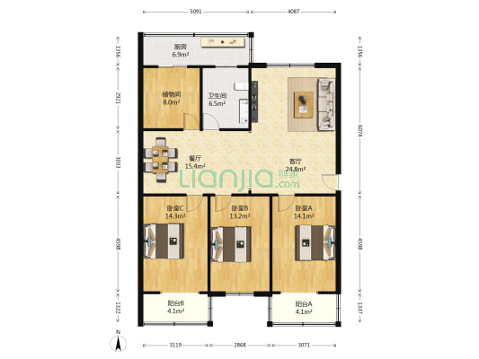 洛河路70号院 3室2厅1卫 128平方