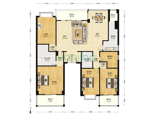 省建行宿舍 4室2厅2卫 213平方