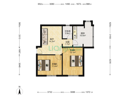 惠西小区 2室1厅1卫 67平方