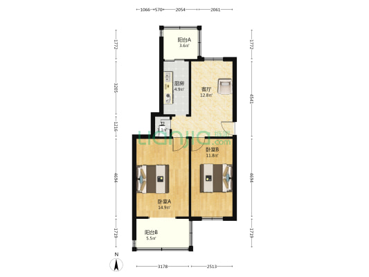 文南楼东区 2室1厅1卫 61平方