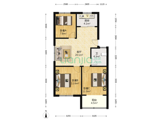启文花园东区 3室1厅1卫 72平方