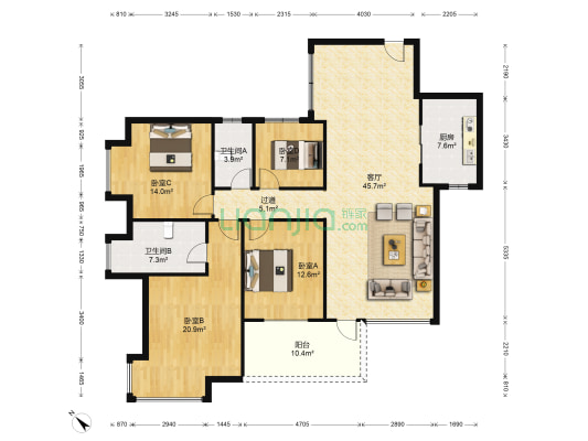 富逸臻园 4室1厅2卫 141平方