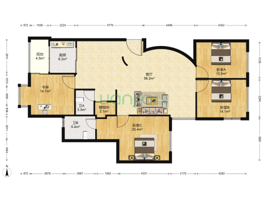天成小区二期 4室1厅2卫 172平方