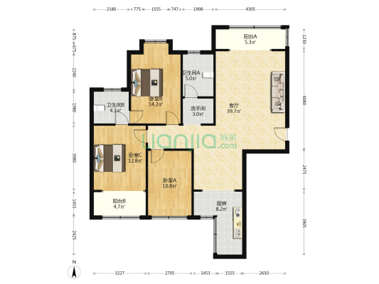 南湖俊园 3室1厅3卫 136平方
