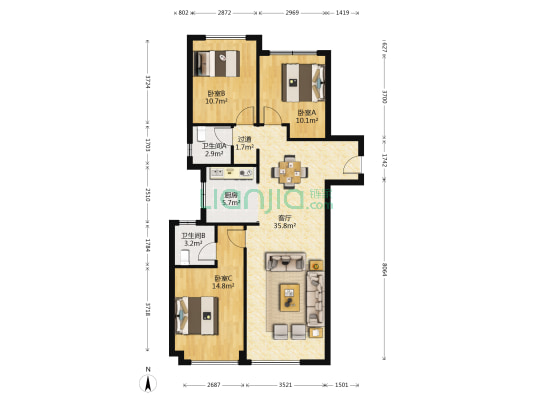 绿城桂语兰庭 3室1厅2卫 119平方