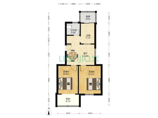 第四医院宿舍 2室1厅1卫 61平方
