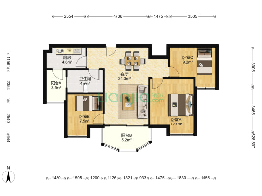启东碧桂园 3室1厅1卫 93平方