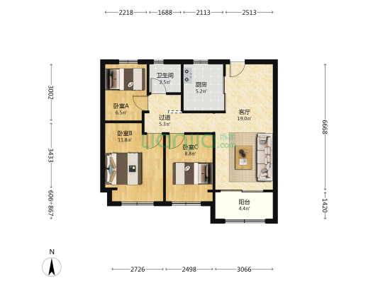 中国铁建·凤鸣朝阳 3室1厅1卫 84平方