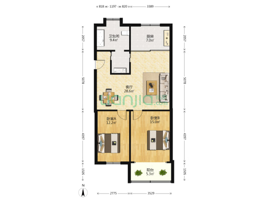 东濠街住宅楼 2室1厅1卫 94平方