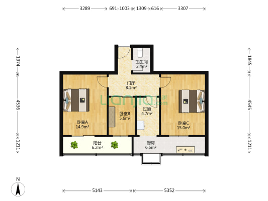 廉北路430号 3室0厅1卫 60平方