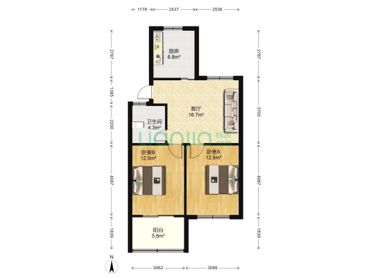吉利新村小区 2室1厅1卫 72平方