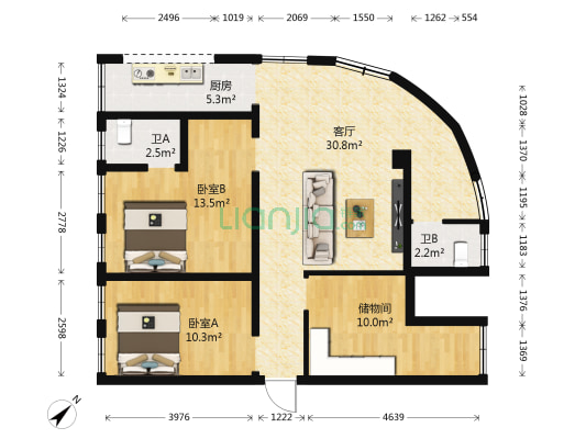 嘉惠路二巷2号 2室1厅2卫 93平方