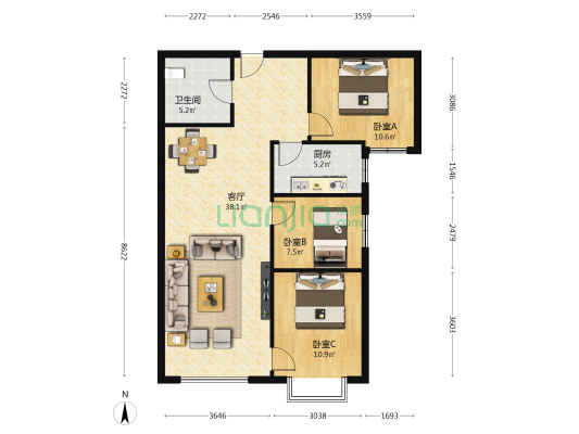 兴隆和畅苑 3室1厅1卫 105平方