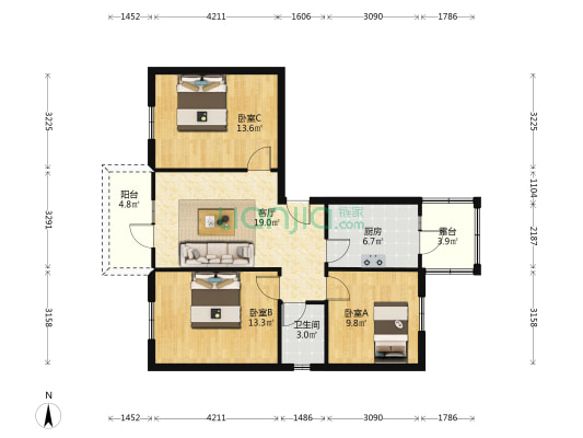 双桥路171号院 3室1厅1卫 74平方