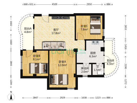 永兴巷5号 3室1厅2卫 72平方