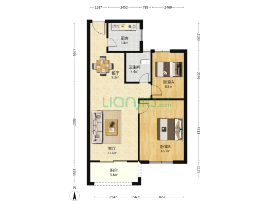 全心家园 2室2厅1卫 97平方