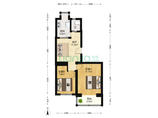 果园南小区 2室1厅1卫 53平方