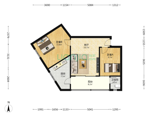 银河碧水蓝天（一期） 2室1厅1卫 75平方