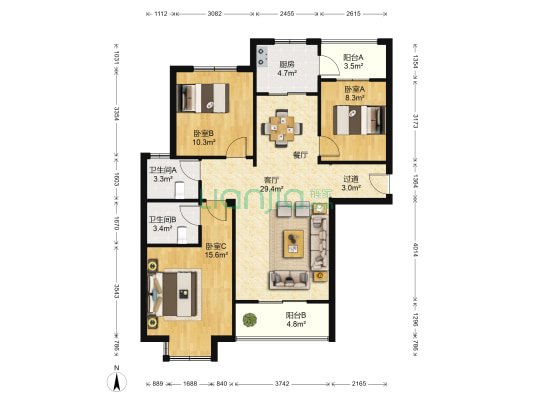 颐和美丽园 3室1厅2卫 119平方