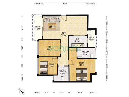 金地外滩8号 3室1厅2卫 95平方