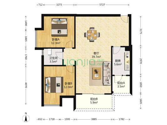桂花香邻 2室1厅1卫 90平方