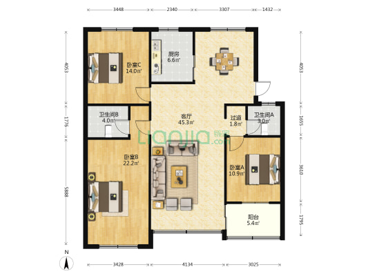 上江东社区 3室1厅2卫 132平方