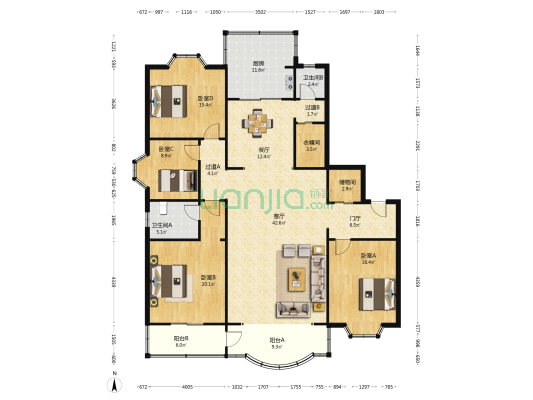 唐南大厦 4室2厅2卫 210平方